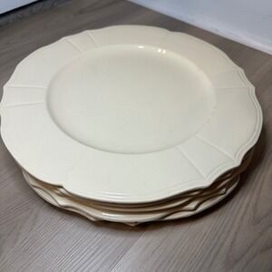 Pier 1 McKenzie Cream Scalloped Earthenware Dinner Plates Set 5 France 12 3/4"